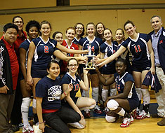 Volleyball teams with trophy