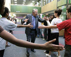 Students in line welcoming Davila