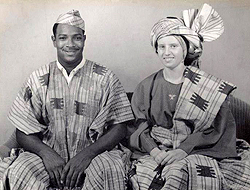 Foster with wife Berta, dressed in traditional Nigerian wedding clothes