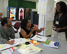 Image: Creative Curriculum workshop leader Melinda Day discusses a point with KDES teachers Brenda Perrodin and Richard Romero. Training took place at KDES on September 10-11, 2010 for Parent Infant Program-preK teachers. 