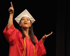 Image: Mika Bennett-Fraychineaud performs her poem, “Doors of Life,” at the MSSD graduation on June 10.