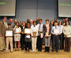 Image: The winners of the poster, multimedia, and essay contest held as part of Gallaudet University’s DC Emancipation Day Sesquicentennial Celebration gather together with Gallaudet University officials and author Tim Wise (back row, third from left).