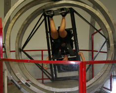 Image: MSSD student Johanna Cruz takes a spin in the multi-axis trainer that U.S. astronauts trained on as part of their preparation for the Gemini missions.