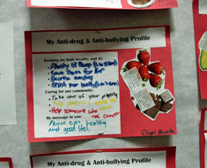 Image: Sixth through eighth graders brainstormed on the many ways to care for their bodies and discussed the long-term effects of bullying. Each of the students created his or her own anti-drug and anti-bullying profile for a bulletin board display.
