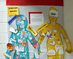 Image: Third through fifth graders created art and messages for positive versus unhealthy lifestyles.