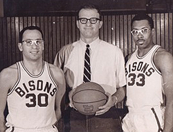Glenn Anderson, with his coach and co-captain for the Bison basketball team