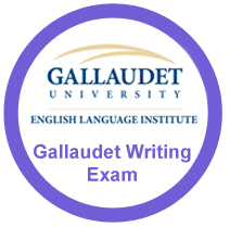 Gallaudet ELI logo, with Gallaudet Writing exam