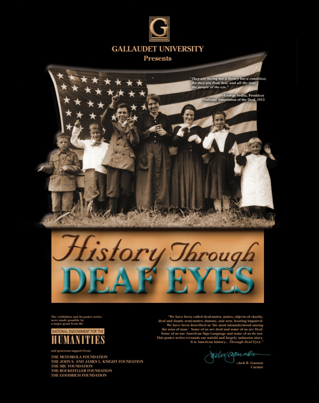Poster of Deaf children lined up in front of the U.S. Flag.