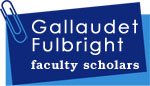 image of paper clip on top of two blue rectangles, one of which is set at an angle. Text: Gallaudet Fulbright faculty scholars