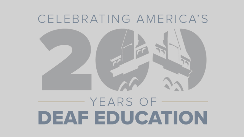logo - "Celebrating America's 200 years of Deaf Education"  A silouette of the tower clock is visible in the large "200".  