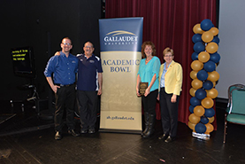Deb Lawson receiving her Academic Bowl Hall of Fame award from President Cordano in 2017